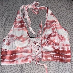 SHEIN Tie Dye Lace Up Front Halter Top